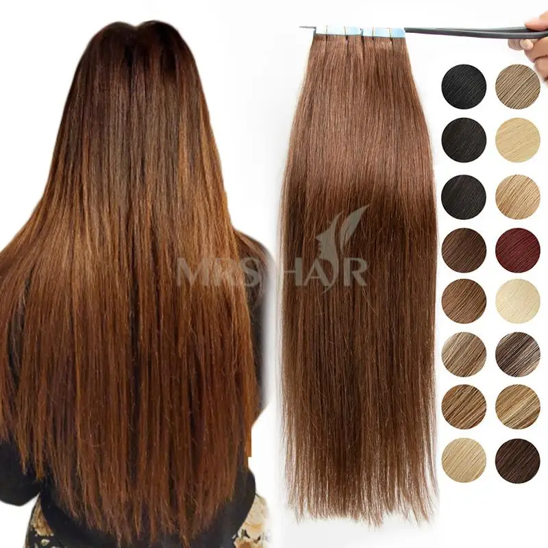 Human Hair Tape In Hair Extensions Machine Made Remy Extensions Full Head 40pcs Brown Blonde 12-24inch Thick Ends Tape On Hair