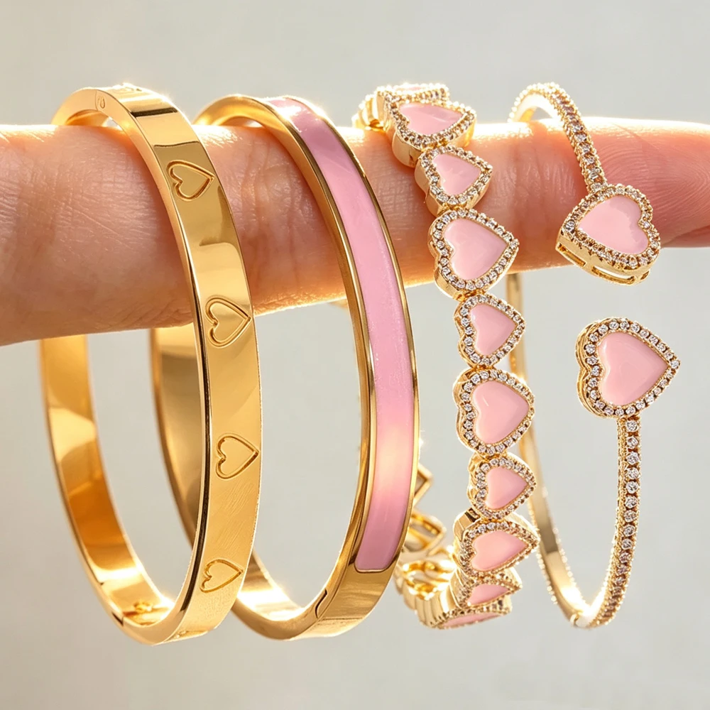 Romantic Heart Jewelry For Women Enamel Heart Inlaid Stackable Bracelets Dating Wedding Valentine's Day Fashion Jewelry Gift