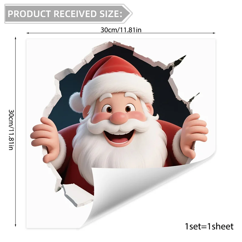 عيد الميلاد الكرتون سانتا كلوز الرنة كسر من خلال الجدار كشف غرفة المرحاض الباب ملصق مقاوم للماء ذاتية اللصق ديكور