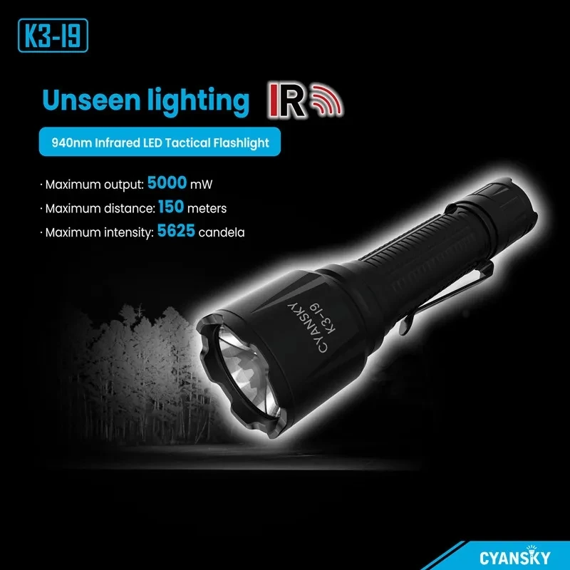 

Cyansky K3-I9 Infrare Tactical Flashlight LED Long-Range Powerful 5000mAh for Action Police Law Enforcement Hunting and Shooting