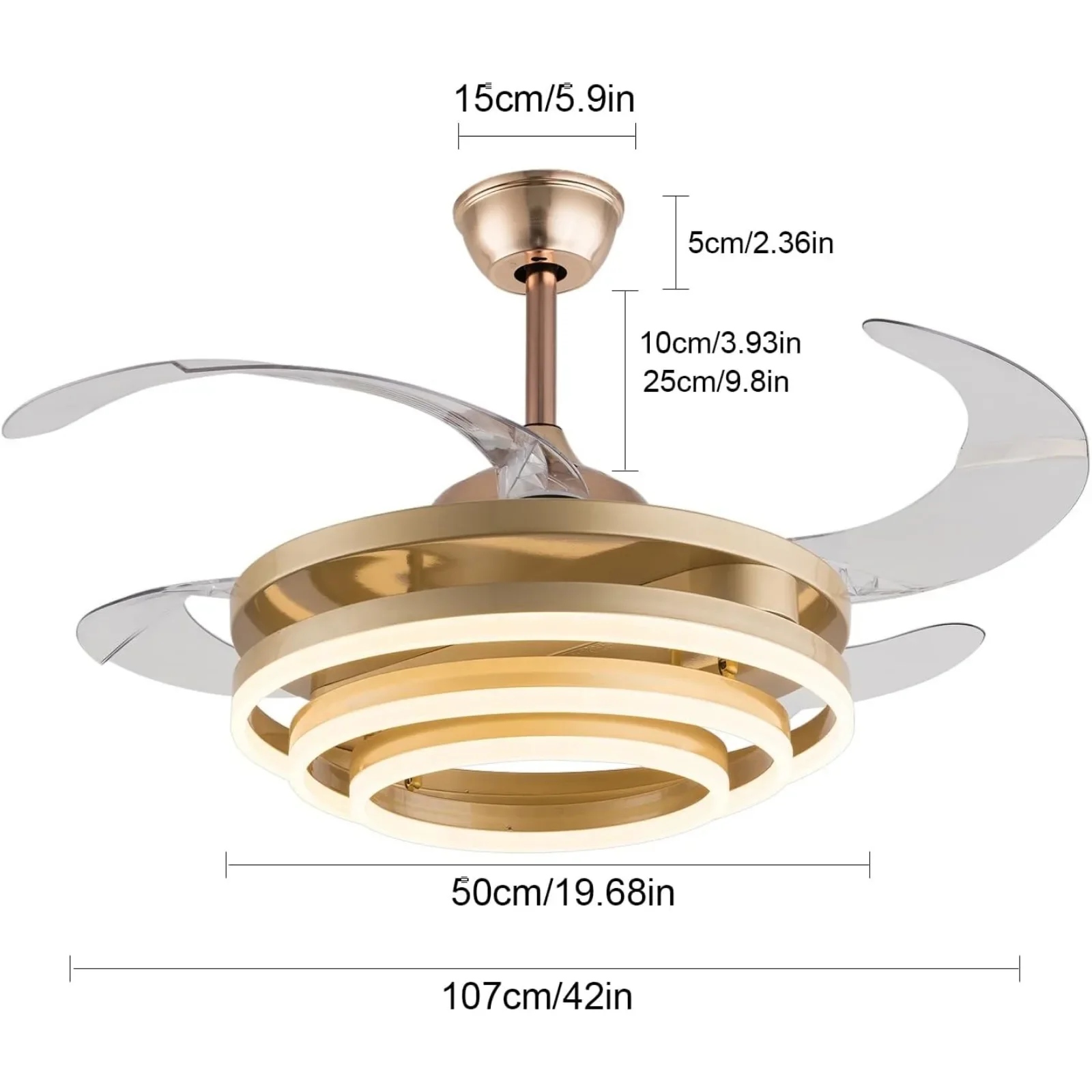 42 Inch Ceiling Fan Light with Remote Control, Retractable Chandelier Ceiling Fan Light 6 Levels of Wind Speed for Home Office
