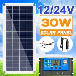 12V Polycrystalline Solar Panel Kit 10W 30W 100W Solar Cell Controller For Phone RV Car MP3 PAD Charger Outdoor Battery Supply