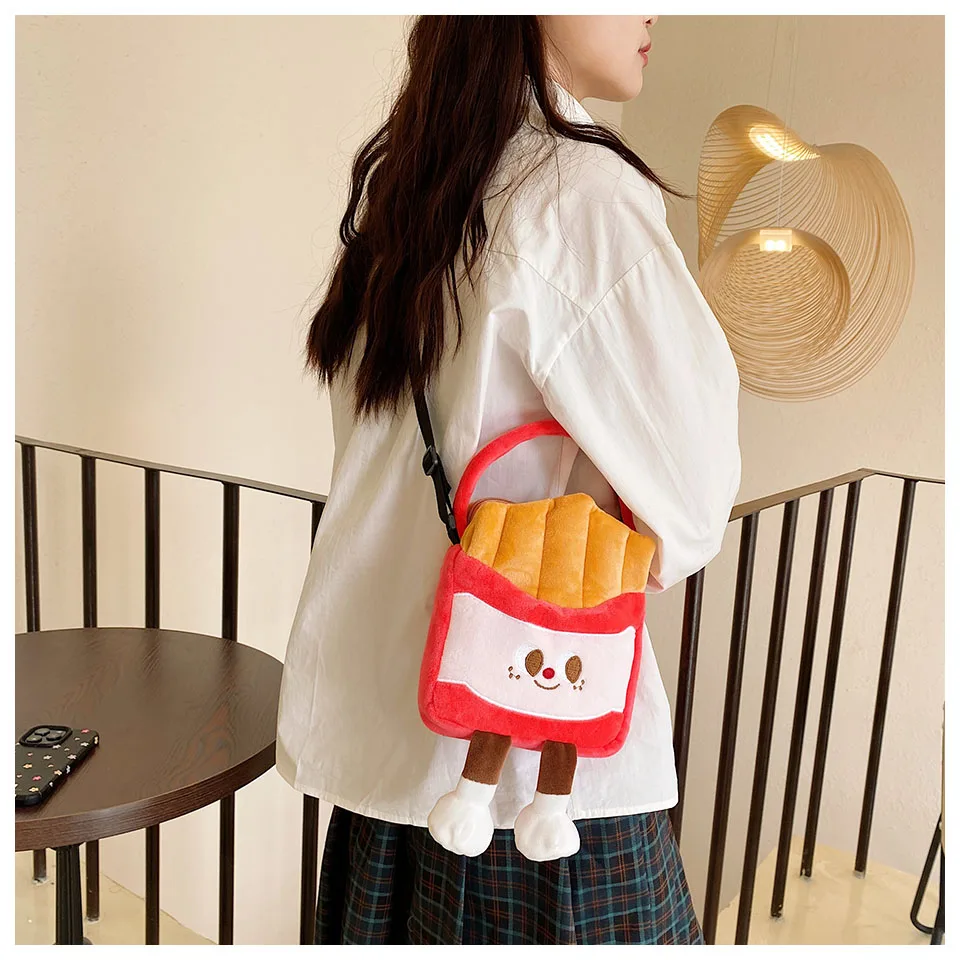 Kawaii Plush Toys Cola French Fries Hamburgers Mini Cross Bag Women Cute Zipper Shoulder Cartoon Handle Bags Womens Purse Wallet