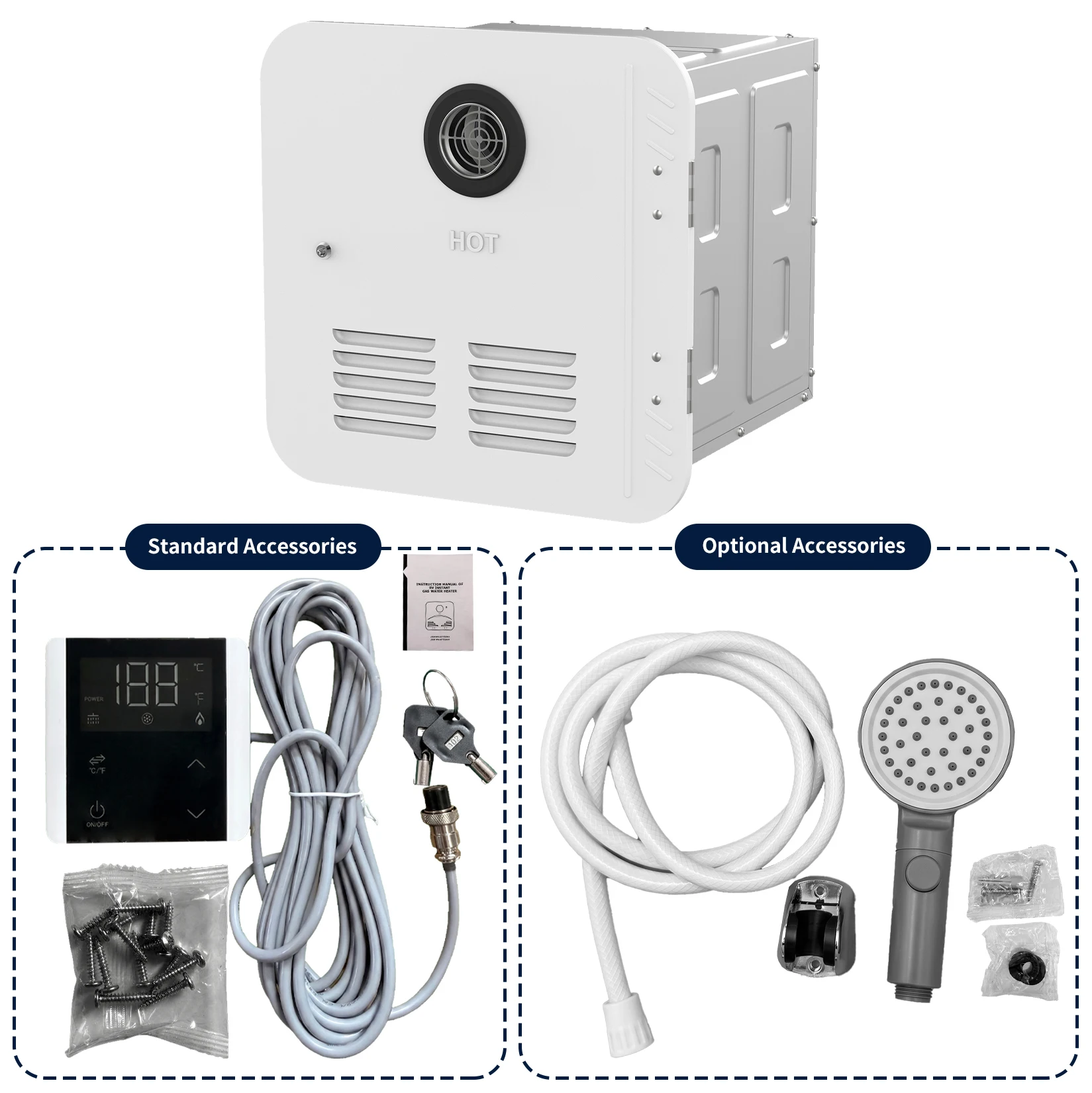 Off-grid Shower Water Heater - DC  Tankless RV  for Motorhome, Caravan & Camper Overlanding Winter RV Life