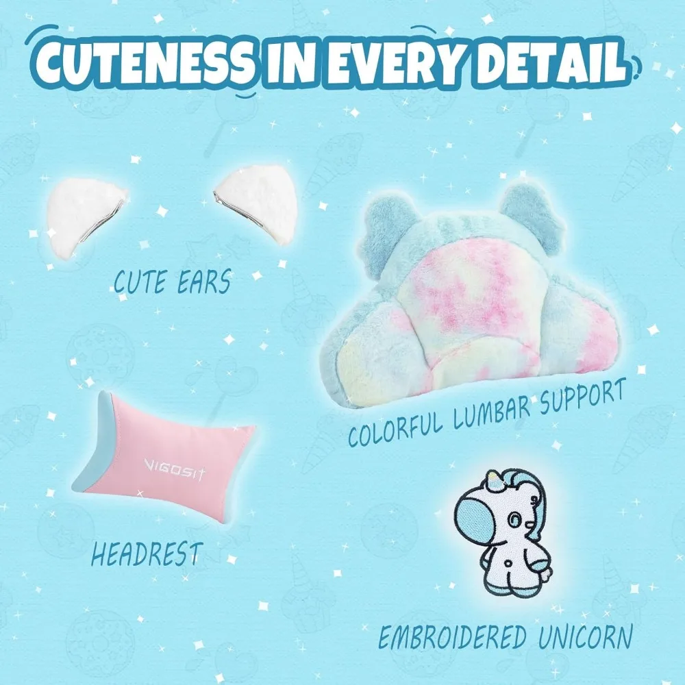 كرسي ألعاب مريح باللون الوردي والأزرق على شكل وحيد القرن مع مسند للقدمين، كرسي مكتب مريح للاعبين بتصميم آذان القطط #4