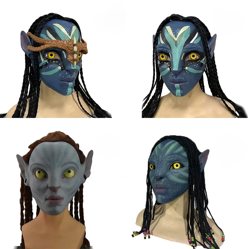 영화 아바타 2 Neytiri 코스프레 라텍스 마스크 브레이드 포함, 무대 공연 마스크, 남녀 할로윈 카니발 마스크, 파티 소품