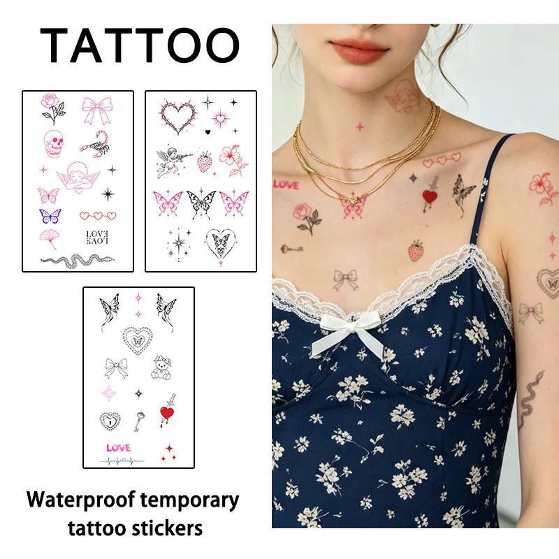 Y2K Small Pattern Combination Temporary Tattoo Sticker, Long-lasting and Waterproof, For Women or Couple, For Arm, Neck, Leg