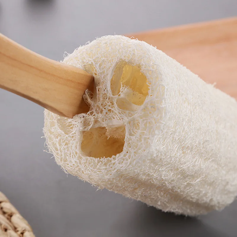 Exfoliating Natural Loofah Back Sponge Scrubber Brush with Wooden Handle for Men Women Long Handled Bath Shower Brush Dropship