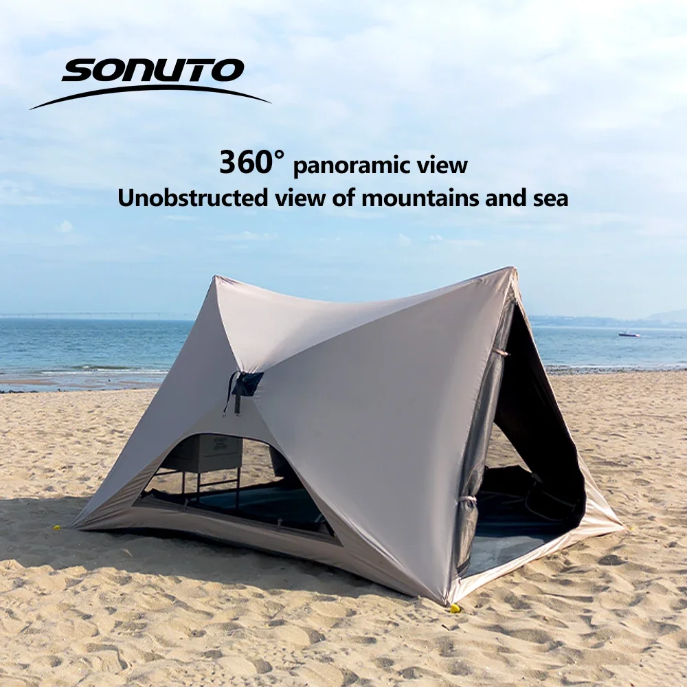 

2-4 Person Family Camping Tent Quick Setup, Waterproof Windproof Sun Protection, Portable Lightweight Oxford 210D, Summer Beach
