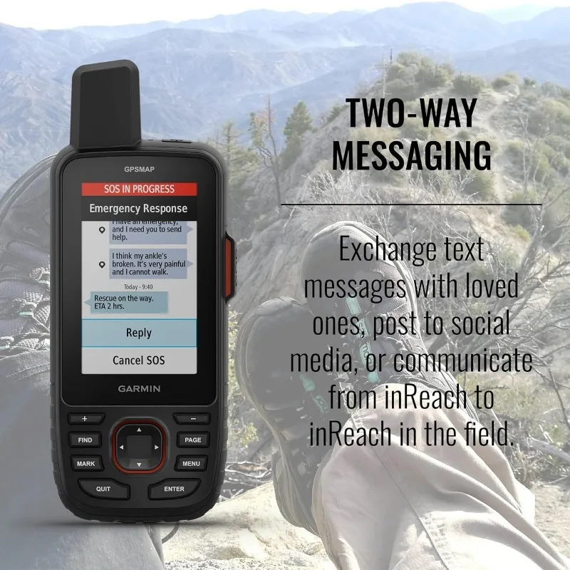 Rugged Hiking GPS Premium Handheld inReach Satellite Technology, Two-Way Messaging, Interactive SOS