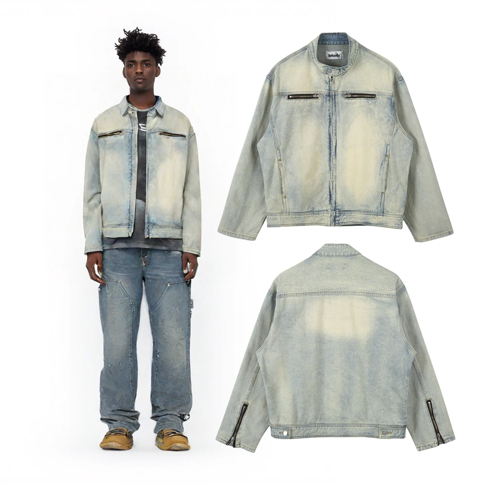 

Winter Clothing Men Denim Jackets American Street Style Motorcycle Jacket Streetwear Hip-hop Casual Retro Distressed Denim Coats