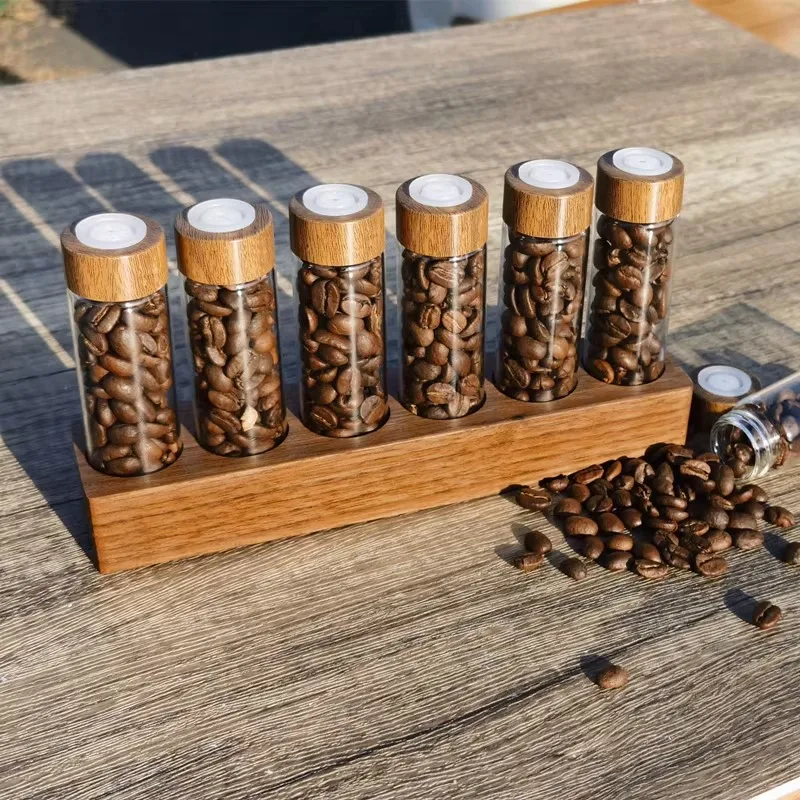 Wooden Coffee Beans  Flower  Tea  Display Rack Stand  Glass Test Tube Sealed Storage Cereals canister