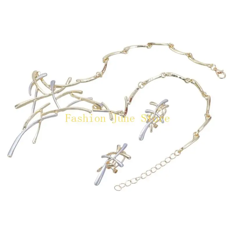 N5KA Wedding Bridal Neck Chain Pendant Earrings Party Sweater Jewelry Collar Decor