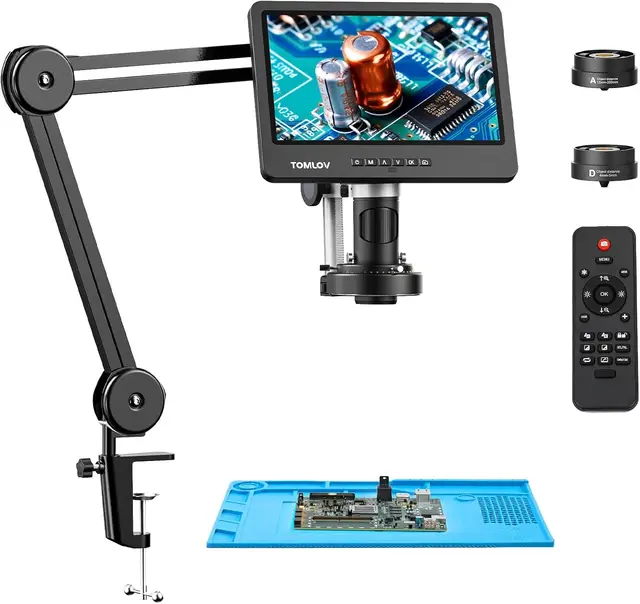 TOMLOV DM602 Flex cyfrowy mikroskop lutowniczy 2000X10.1 "mikroskopy HDMI 3 obiektyw moneta Microscopio lampa pierścieniowa do naprawy