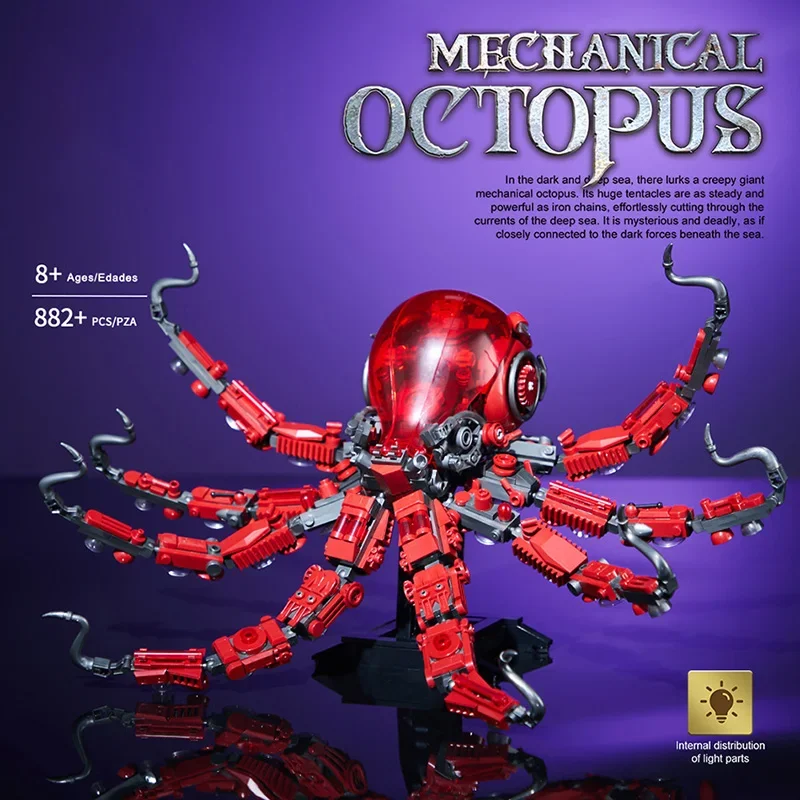 Kreatywny MOC 882 sztuk mechaniczny model ośmiornicy zestaw klocków budowlanych DIY montaż Mechs Octopus cegły zestawy zabawki dla dzieci prezenty