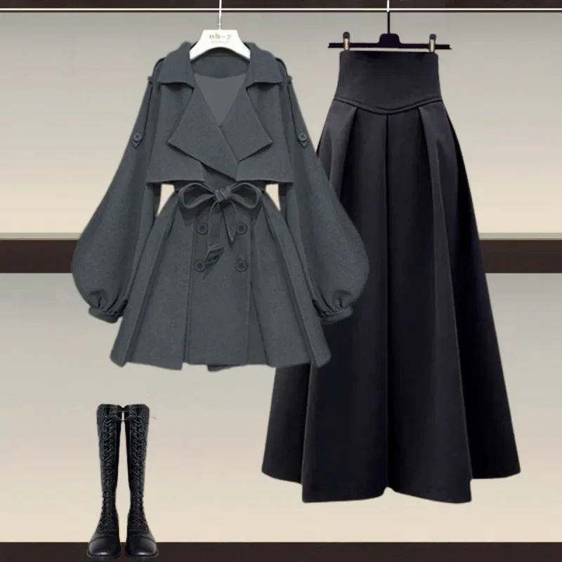 2024 New Women's Winter Elegant Jacket Skirt 2-Piece Set Korean Style Waist-Fitted Warm Comfortable Women Fashion