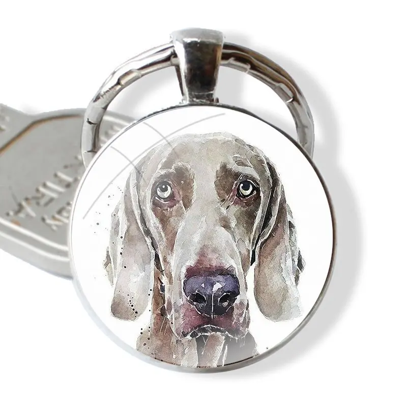 Weimaraner Hondenkunst Puppy Sleutelhanger Handgemaakte Glazen Cabochon Sleutelhanger Hanger Sleutelhangers