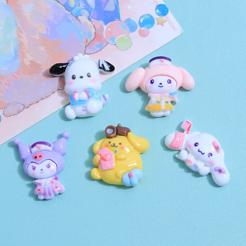 5pcs cute colorful sanrio cartoon resin flatback diy kawaii resin accessories crafts materials scrapbooking embellishment