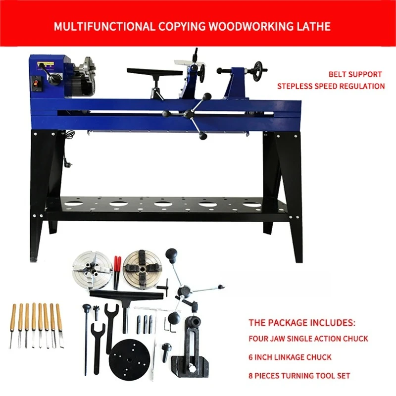Torno de madeira 750w 1m com suporte, acessório de pinça de torno de cópia e chaves sextavadas leves, conjunto de ferramentas de giro para uso em madeira diy