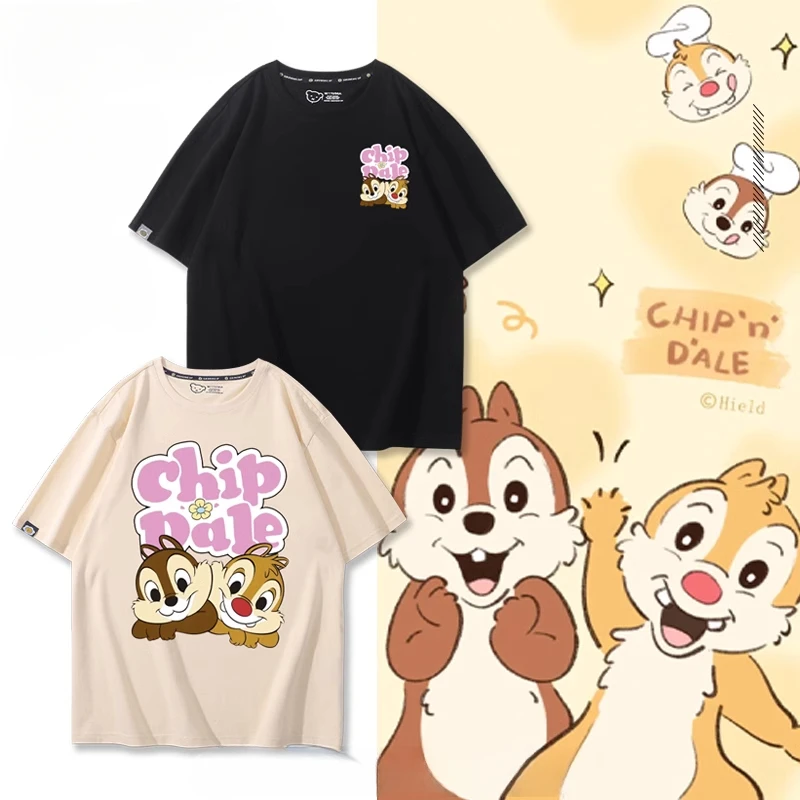 Summer Disney Chip & Dale Cartoon Anime Printing Boys and Girls Short Sleeve Fashionable and Cute Children's Clothing T-shirt