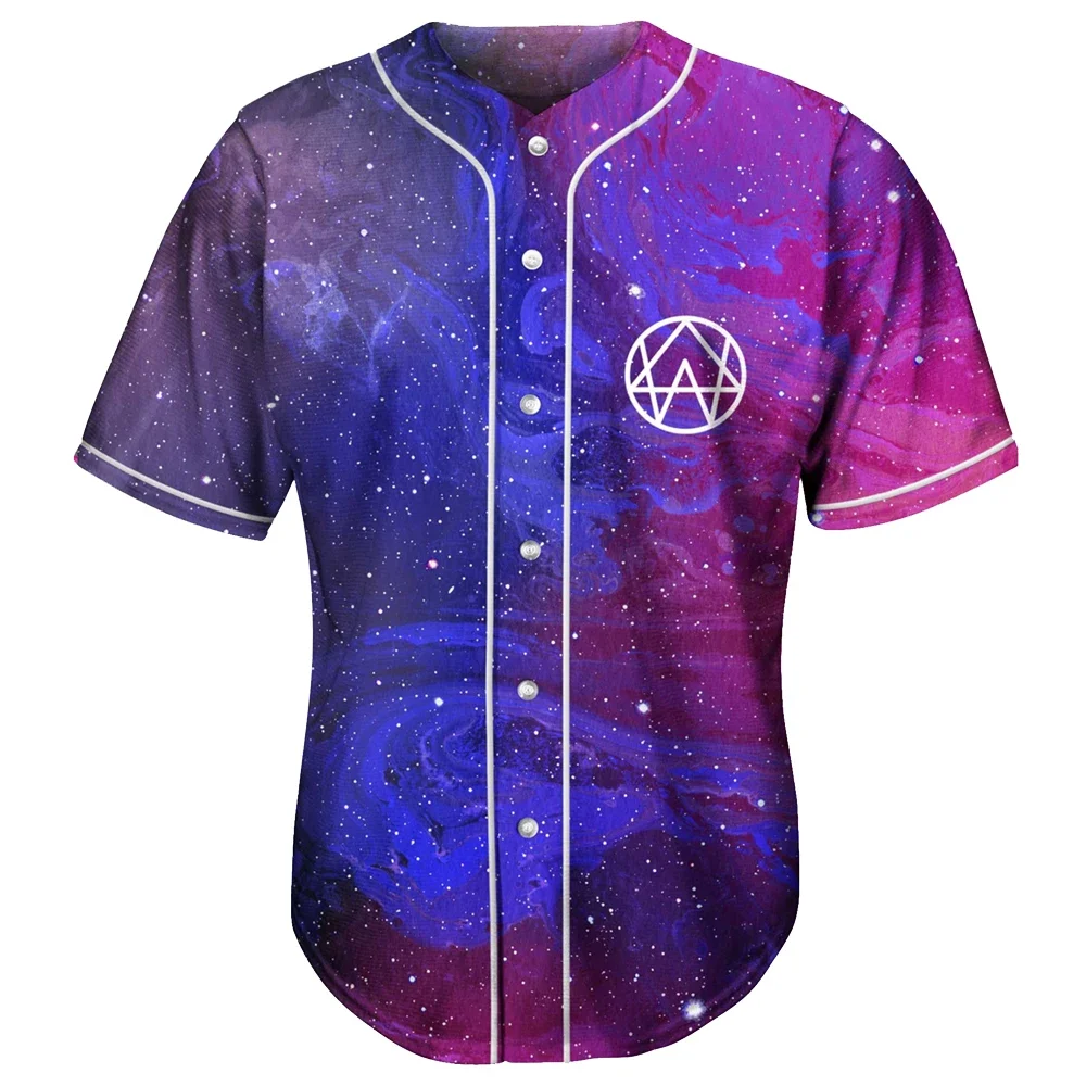 Alison Wonderland Purple PINK Gradient Baseball Jersey Men/Women Casual Thin Button Baseball Uniform Oil Slick Custom Jersey