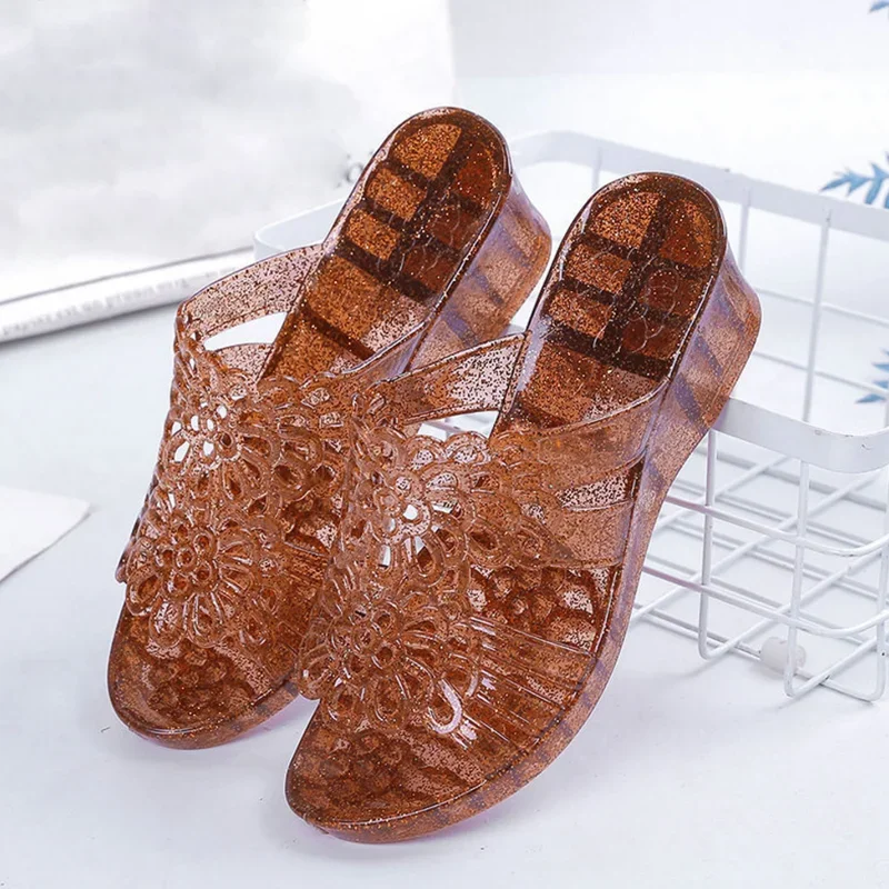 New Summer Women\'s Slippers Plastic Transparent Outdoor Wedge Slippers