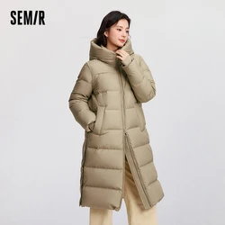 Semir Down Jacket Women Long Length Hooded Slit Loose 2024 New Winter Water-Repellent Goose Down Clothing