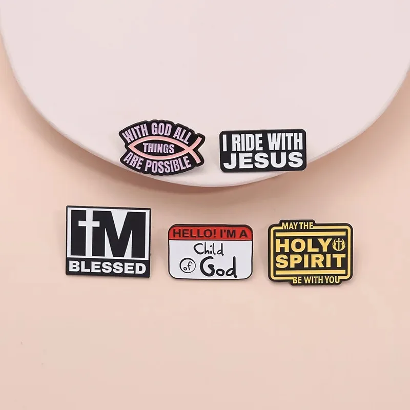 May The Holy Spirit Be With You Enamel Pins Jesus Blessed Quotes Brooches Lapel Badge Jewelry Gifts for Christian believer