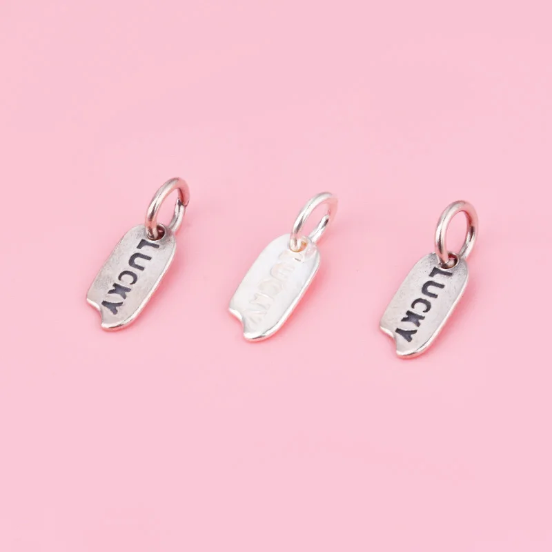 S925 Sterling Silver Vintage diy Material Accessory LUCKY Lucky Pendant DIY Material Bracelet Pendant Accessory