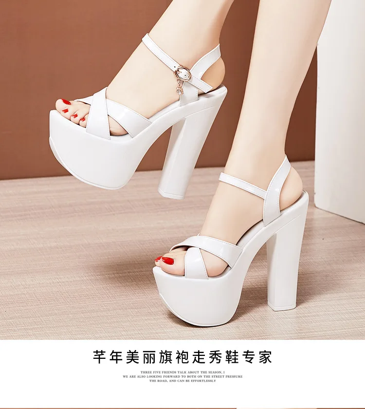 Square Heel Womens Sandals Platform Women\'s Shoes 15 Cm Sexy Ultra-High Heels Banquet Female Sandals Plus Size Pumps 32,33,42,43