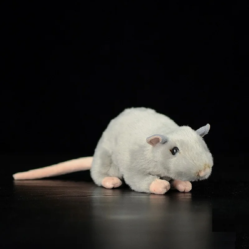 Rato Realista de Pelúcia com Cauda Longa, Cinza e Branco, Brinquedo Macio de Animal Emulacional, Presente de Aniversário para Meninos e Meninas, 1 unidade