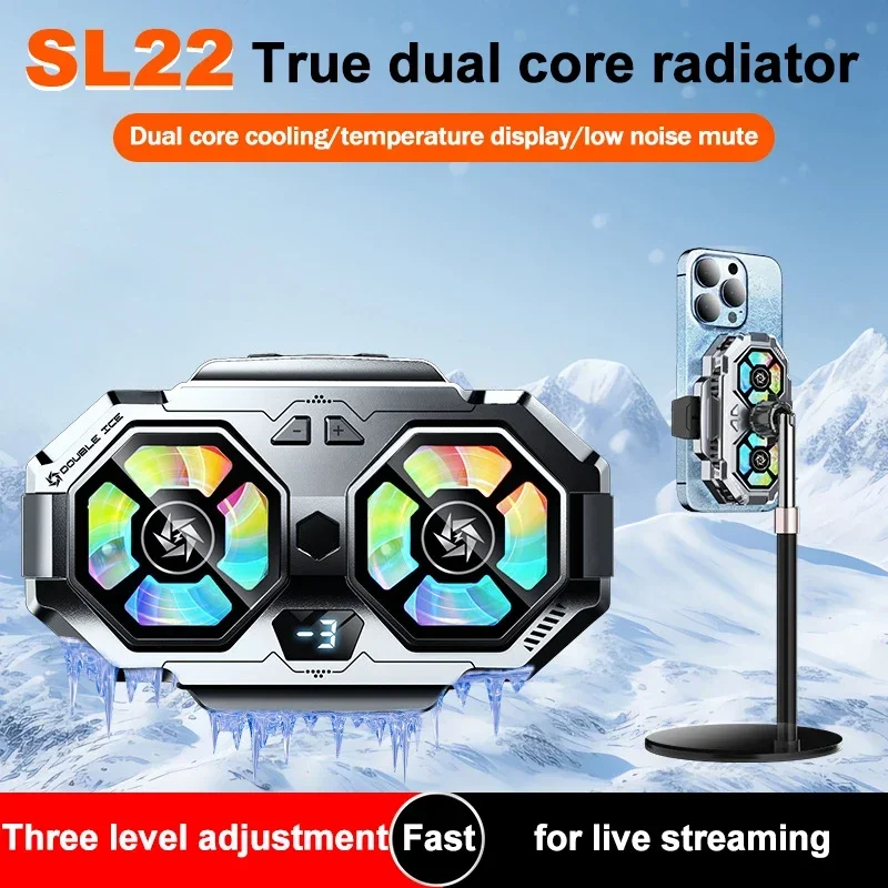 

SL22 Live Streaming Mobile Phone Cooler Semiconductor Cooling Dual Fan Radiator For IOS Android PUBG Back-Clip Cool Heat Sink