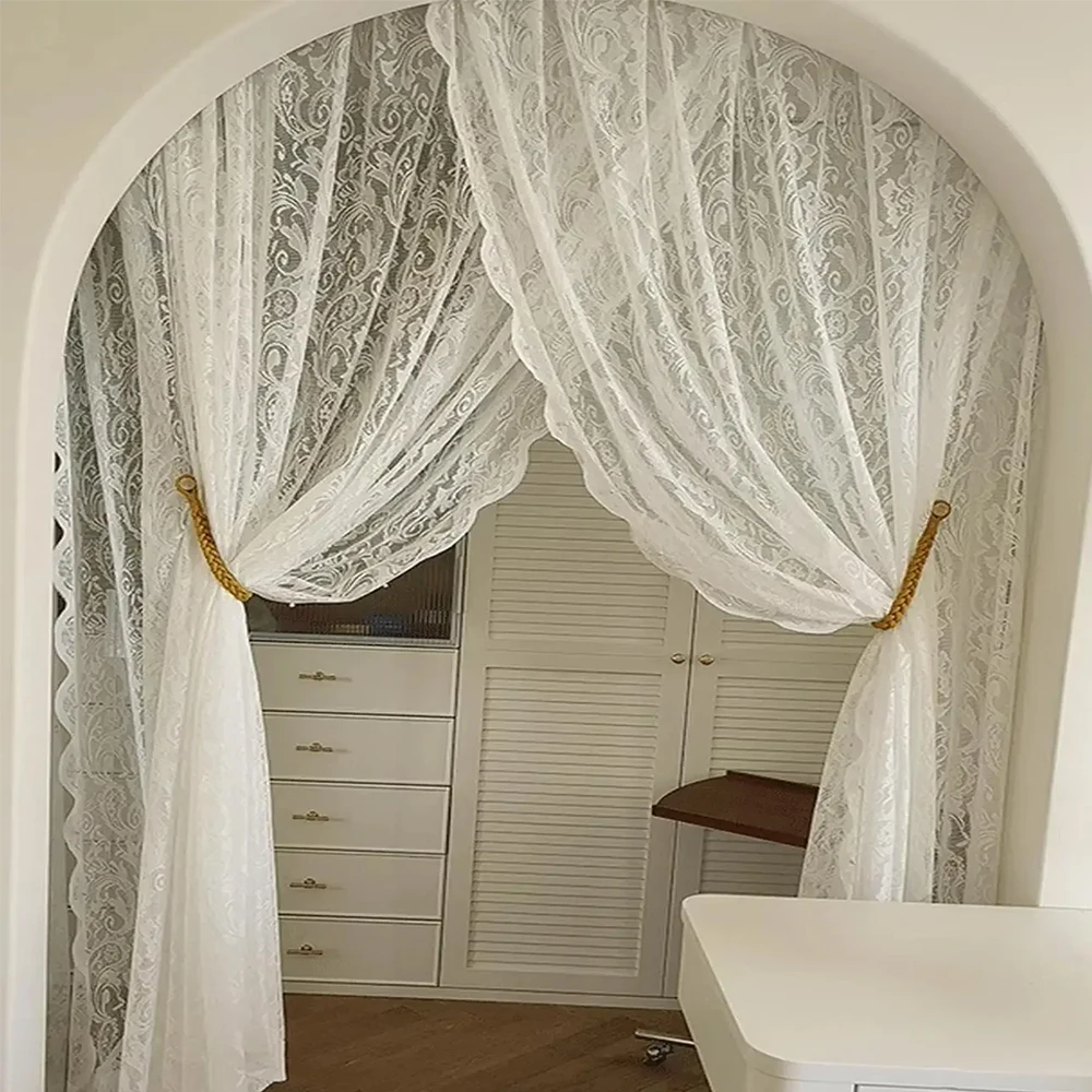 Cortinas de Encaje Estilo Europeo, Cortinas Blancas de Punto para Ventanas, Cortinas Frescas de Estilo Pastoral para Sala de Estar, Dormitorio y Ventanas Abatibles, Listas para Usar