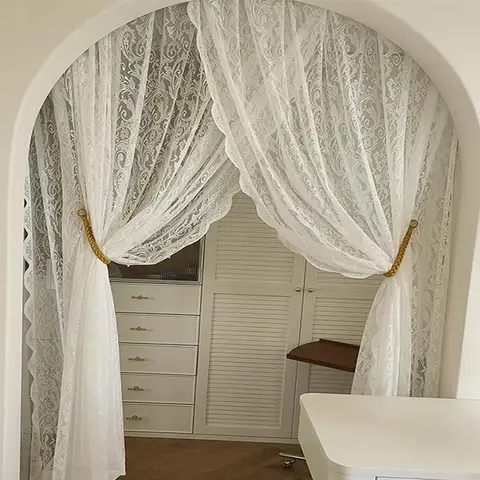 European-Style Lace Curtains, White Warp-Knitted Window Screens, Fresh Pastoral Door Curtains for Living Room, Bedroom, and Bay Windows, Ready-Made