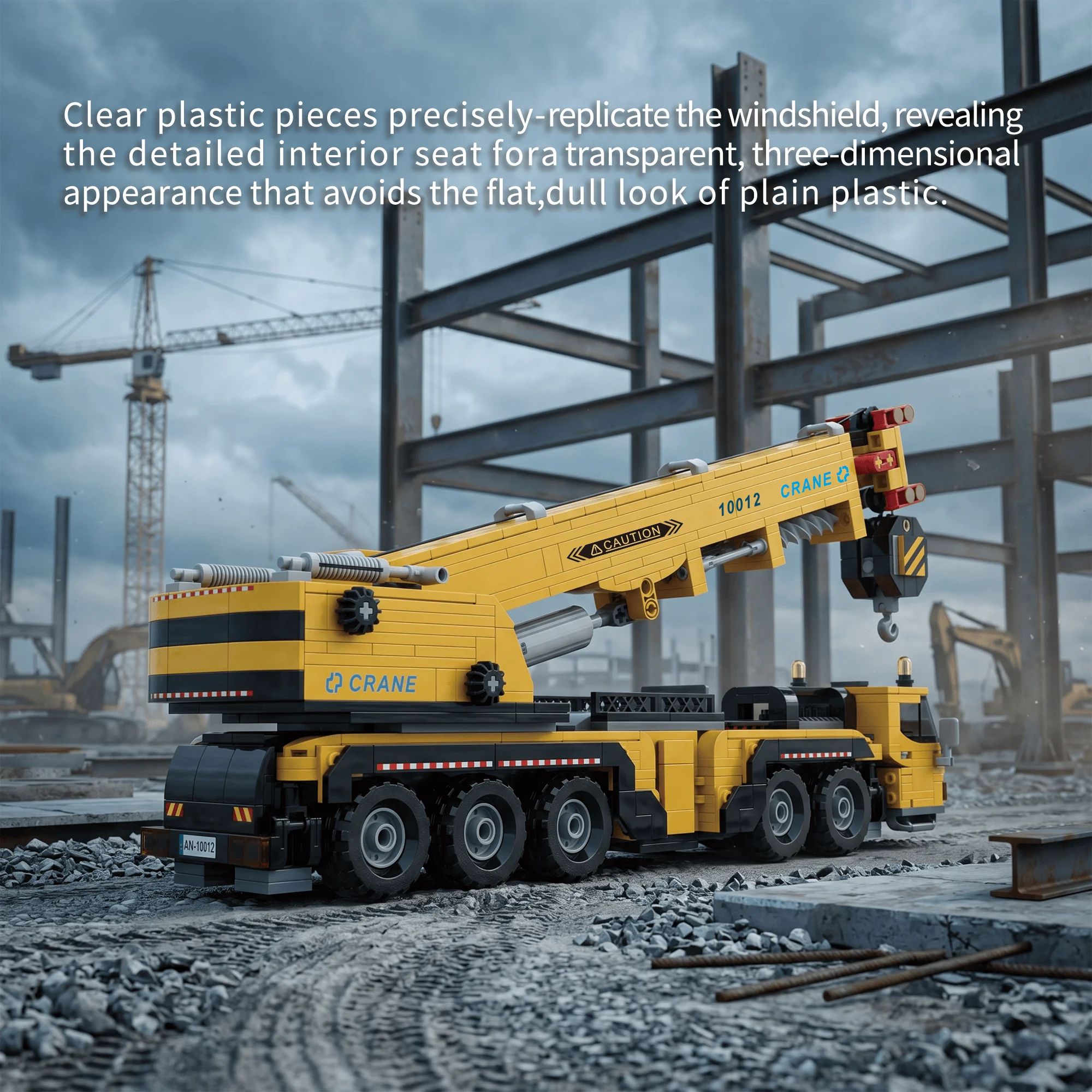 All-Terrain Mobile Crane 989Pcs Yellow Black Engineering Building Blocks Movable Boom Outriggers Vehicle Bricks Compatible Lego - view 6