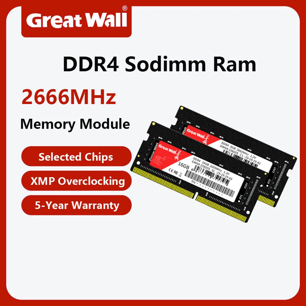 

Оперативная память Great Wall DDR4 8 ГБ 16 ГБ 3200 МГц 2666 МГц SODIMM Память 260-контактная SODIMM PC4-25600 DDR4 XMP Оперативная память для ноутбука