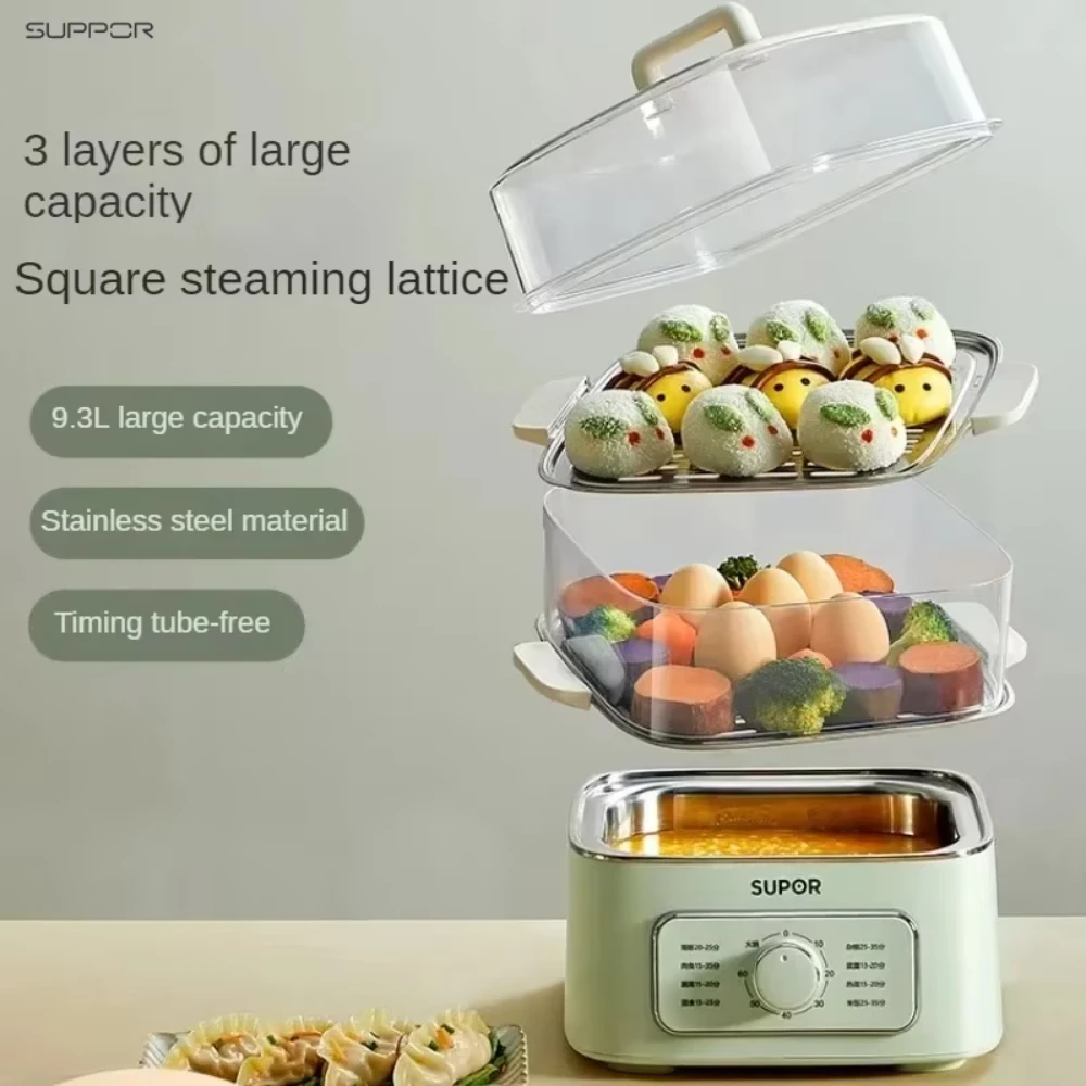 

Household three - layer fully automatic intelligent timing electric steamer with stewing and cooking integrated functions.