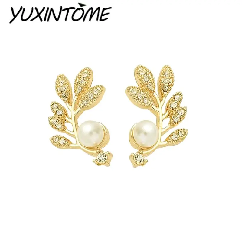 

925 Sterling Silver Ear Needle Noble Elegant Pearl Micropaved Zircon leaf Stud Earrings Women's Fashion Wedding Jewelry Gifts