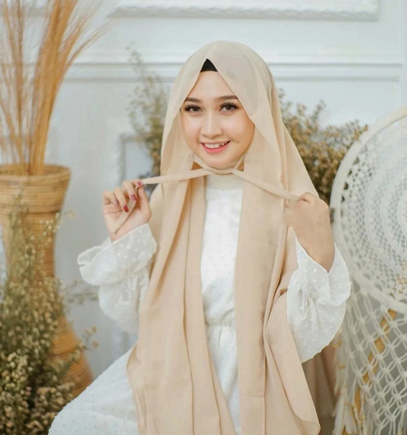 Plain Bubble Chiffon Hijabs Instant Hijab Scarf with Rope Convenient Women Hijabs Wrap Islam Muslim Shawls Scarves Hoofddoek