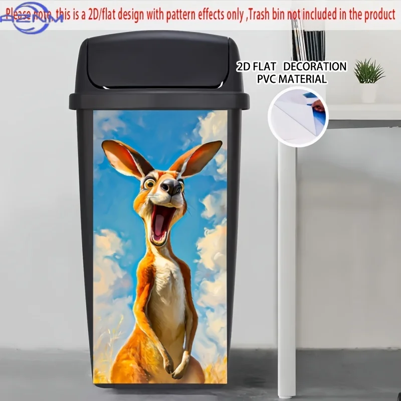 Cartoon Kangaroo Self-Adhesive Dustbin Stickers, PVC Trash Can Decorative Stickers, Wheelie Bin Stickers,  Suitable for Garden view 4