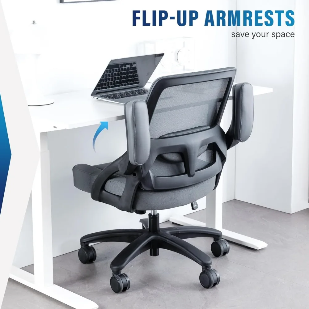 كرسي مكتب كبير وطويل بوزن 400 رطل - كرسي مكتب شبكي مريح مع أذرع قابلة للطي، كرسي كمبيوتر للمكتب المنزلي عالي التحمل، مقعد عريض O #5