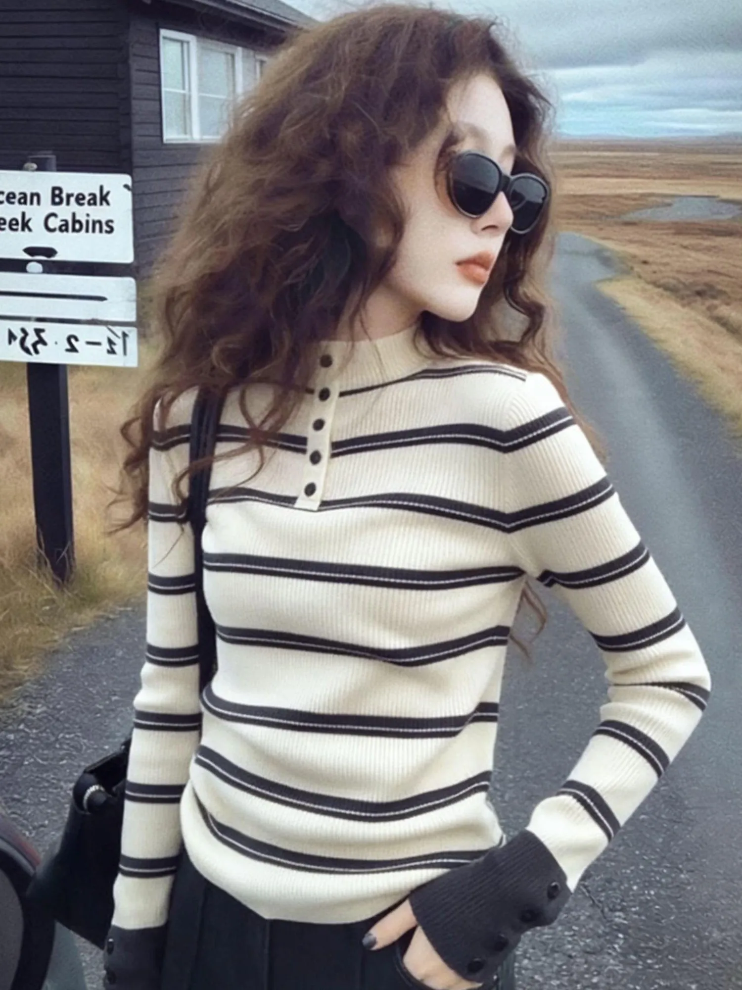 

Korean Sle Slim Fit Knitted Base irt Women's Autumn Winter Faionable Inner Wear T-irt Long Sve Hoodl Regular Le...