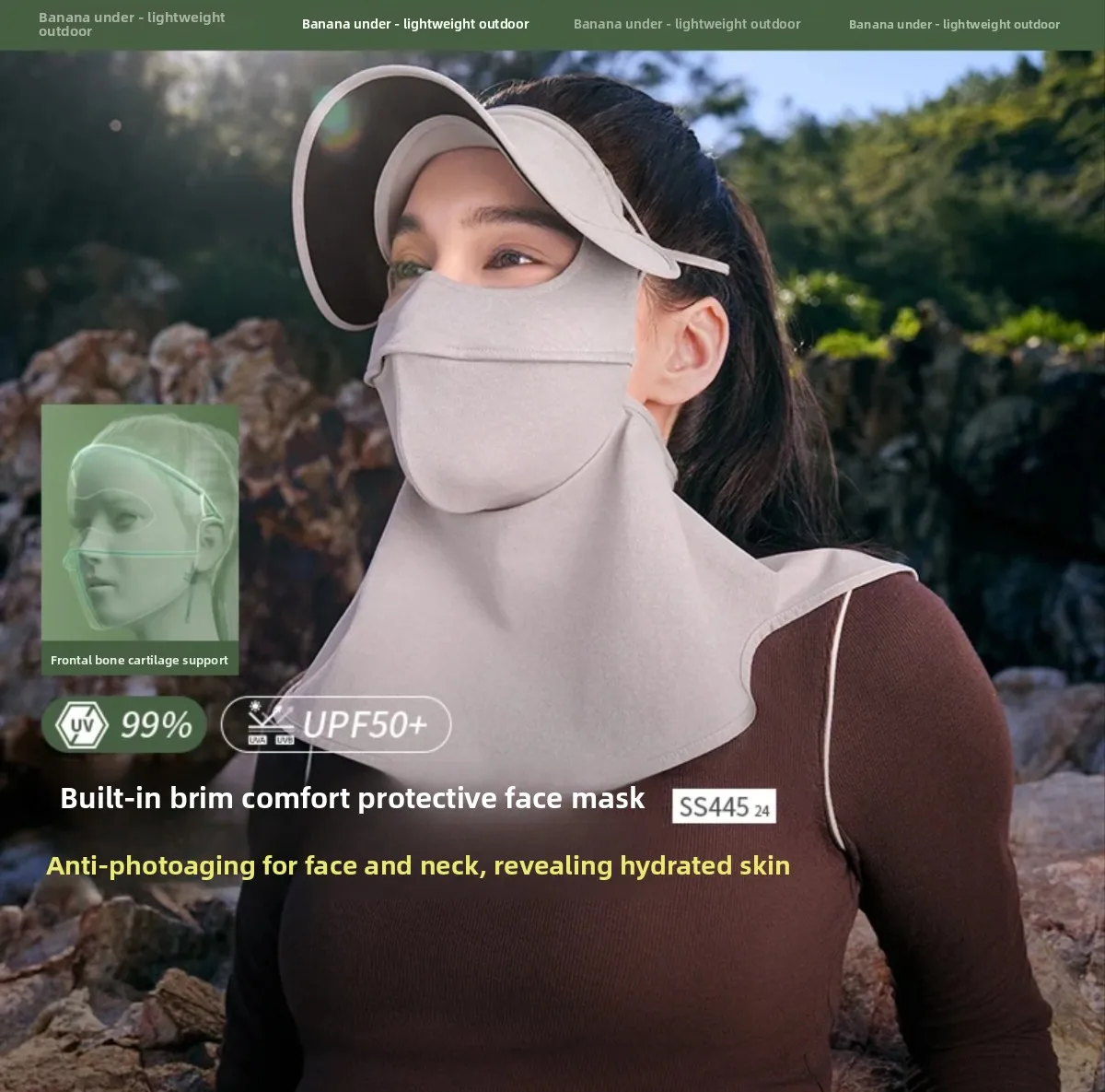 

Banana Le SS445 UV Protection Windproof 3D Ne Guard Hat Brim Face Mask Nylon Fiber Youth And Middle-aged Women Summer Sun...