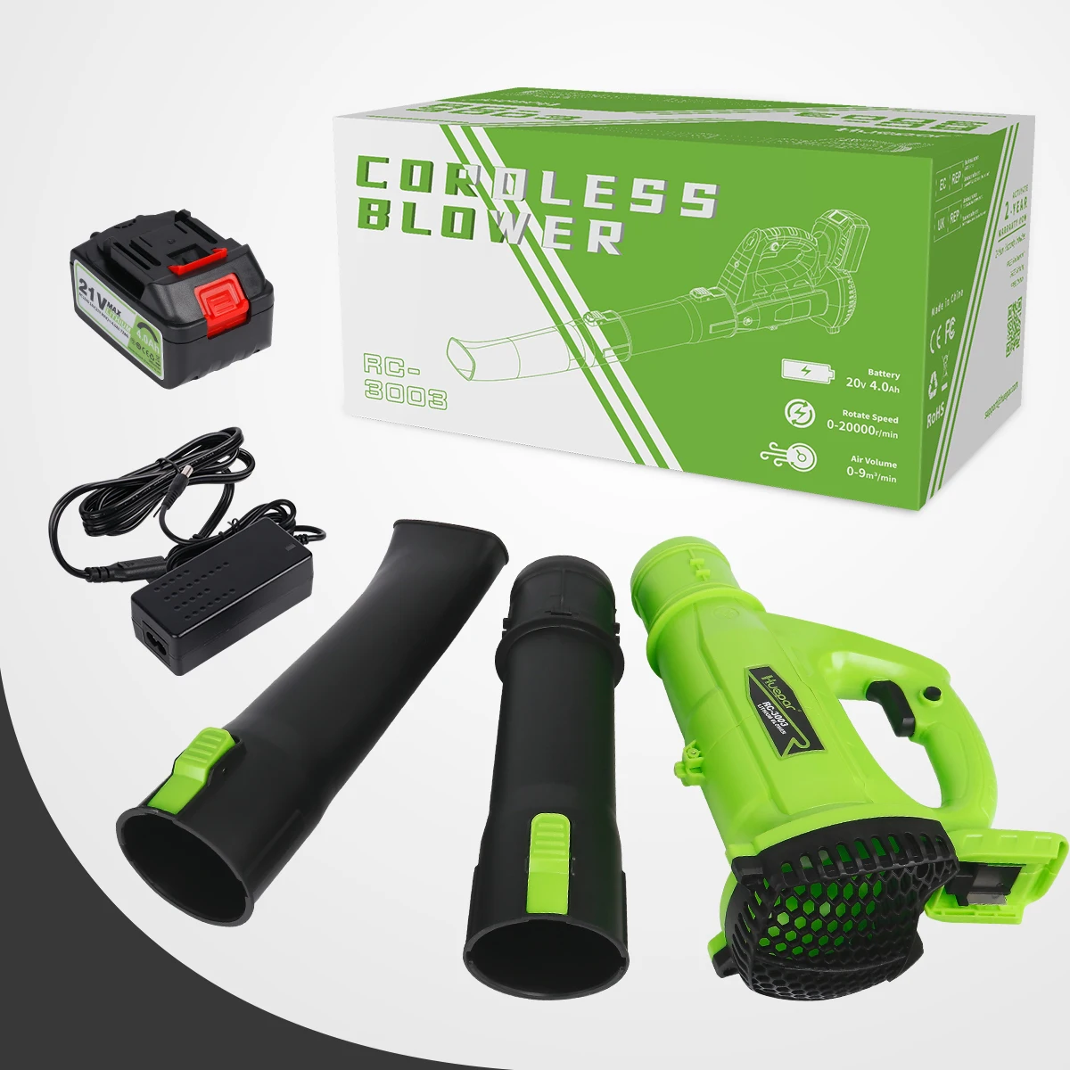 Huepar sem fio li-ion bateria folha ventilador 21v com 6 engrenagens elétrico handheld cleaner para gramado neve animais de estimação poeira jardim limpo ferramentas