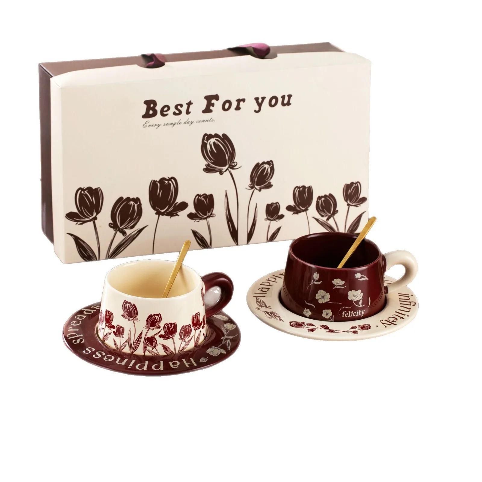 New French Ceramic Cup With Spoon Makeup Coffee Dish Box Set Handheld Gift