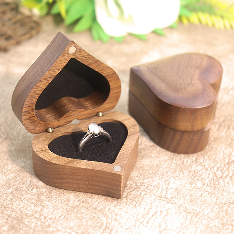 

Коробка для колец из орехового дерева в форме сердца - подарочная коробка для ювелирных изделий на свадебное предложение, хранилище для церемонии помолвки для пар