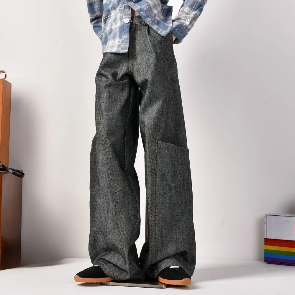 1/3 Doll's Clothes for 75cm Male Bjd Doll Grey Washed Jeans Big Pocket Loose Dress Up Toys Play House Doll Accessories, No Doll