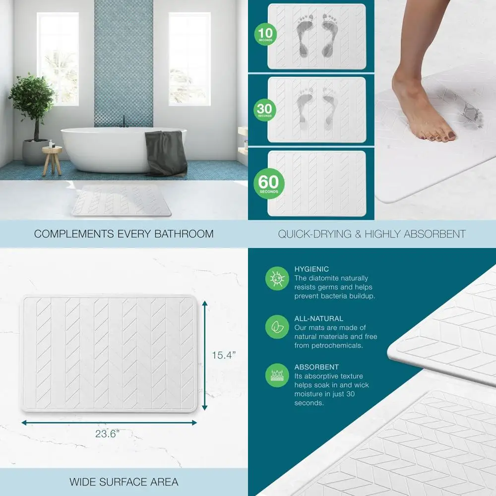 

Fast-Drying Diatomaceous Earth Bath Mat, 23.6x15.4 inches, Non-Slip, Water Absorbent, Herringbone Pattern