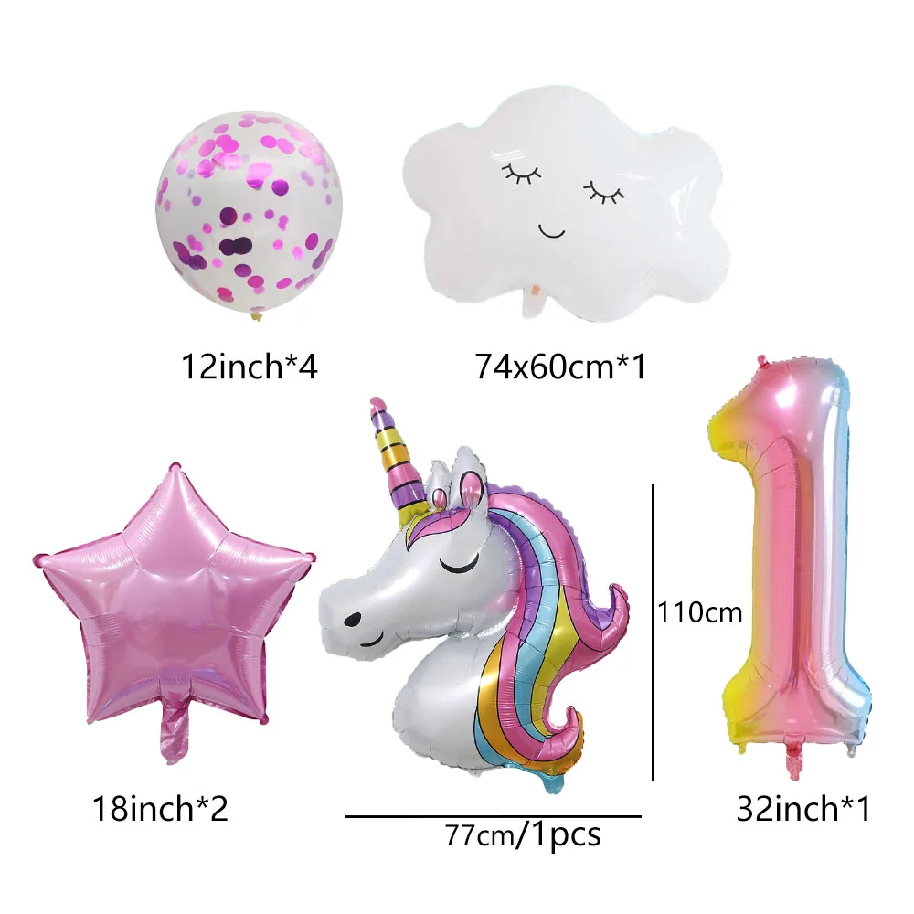 9pcs Unicorn Cloud Balloon 32 inch Number Foil Balloons 1st Kids Birthday Party Decoration Baby Shower Air Globos Girl Ballon