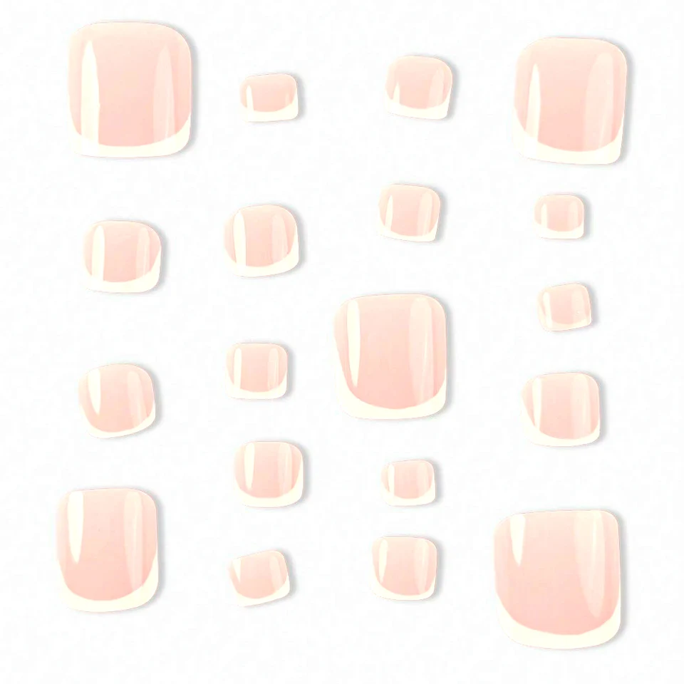 48 piezas uñas postizas y para pies medianas rosadas candy color cuadrado con borde blanco para regalo de chica 2